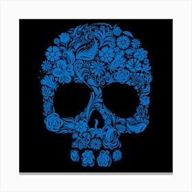 Blue Floral Skull Canvas Print