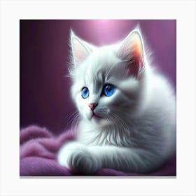 White Kitten With Blue Eyes Canvas Print