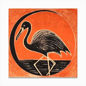 Retro Bird Lithograph Flamingo 4 Canvas Print