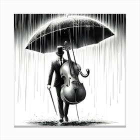 A Musical Instrument Holding An Umbrella In The Rain, Ink Drawing Canvas Print