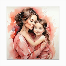Mother And Daughter Watercolor Painting Canvas Print