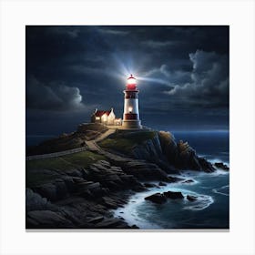 Lighthouse At Night Canvas Print