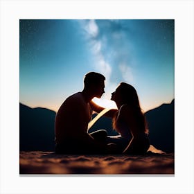 Couple In Love With Starry Sky Canvas Print