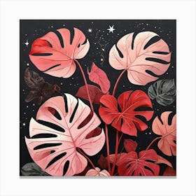 Pink And Red Plant Illustration Monstered Thai Cons tell Canvas Print