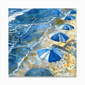 Blue Umbrellas On The Beach Canvas Print