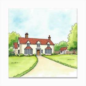 Watercolor Of The Hothfield Place In Kent, Featuring Its Picturesque Design And Tranquil Setting Canvas Print