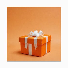 Gift Box On Orange Background 1 Canvas Print