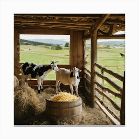 Goats In A Barn 3 Canvas Print