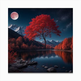 Red Tree By The Lake Canvas Print