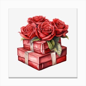 Red Roses On Gift Boxes Canvas Print