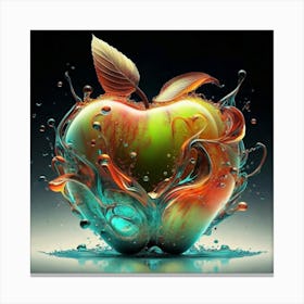 Apple With Water Splashes Canvas Print