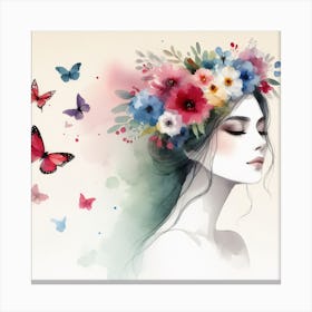 Girl With Butterflies IV Canvas Print