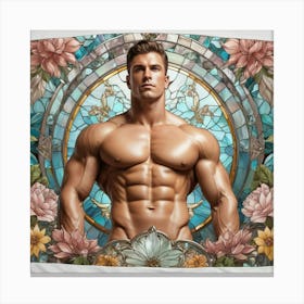 Captivating Fusion of Strength and Artistry. Muscular Man Stained Glass. Canvas Print