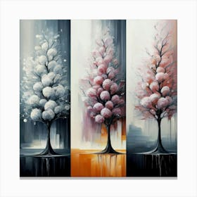 Three different paintings each containing cherry trees in winter, spring and fall 8 Canvas Print