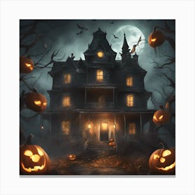 Haunted house during Halloween Canvas Print