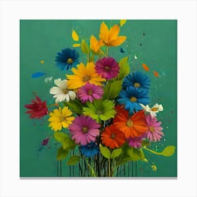 Colorful Flowers In A Vase Canvas Print