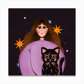 Girl With Cat Canvas Print