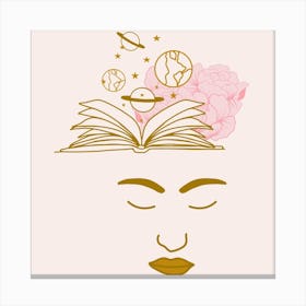 Celestial Woman And Books Square Canvas Print