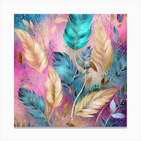 Gold And Blue Feathers Canvas Print