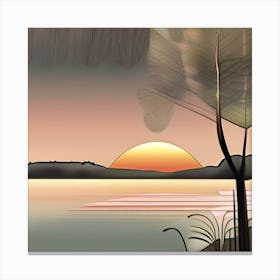 Sun Setting Over a Still Lake Canvas Print