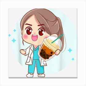 Nurse Drinking Boba Tea Fun Kawaii Bubble Tea Lover Graphic Canvas Print