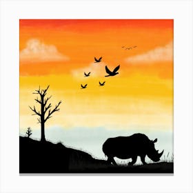 Rhino At Sunset Canvas Print