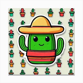 Mexico Cactus With Mexican Hat Sticker 2d Cute Fantasy Dreamy Vector Illustration 2d Flat Cen (7) Canvas Print