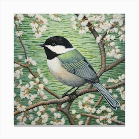 Ohara Koson Inspired Bird Painting Carolina Chickadee 3 Square Canvas Print