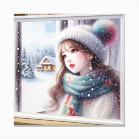 Girl with Pearl Earrings and Scarf: A Soft and Impressionistic Watercolor Painting Canvas Print