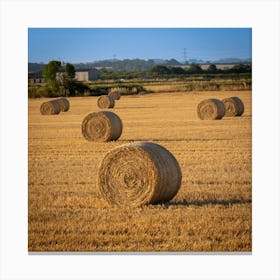 Hay Bales In A Field Canvas Print