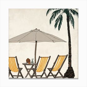 Beach Chairs And Umbrella 6 Canvas Print