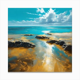 The Turquoise Sea and Golden Sands of Rocky Beach 3 Canvas Print