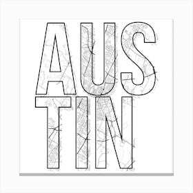 Austin Street Map Typography Square Canvas Print