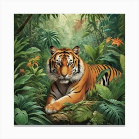 Tiger In The Jungle Art Print 1 Canvas Print