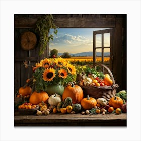 Abundant Autumn Harvest Fresh Seasonal Vegetables Cornucopia Overflowing Pumpkin Centerpiece Nat 2 1 Canvas Print