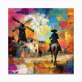 Windmill And Cowboy Canvas Print