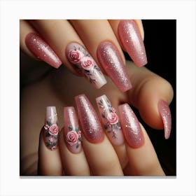 Pink Nails With Roses 4 Canvas Print