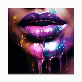 Colorful Lips Dripping Paint in metalic pink. Pasion concept Canvas Print