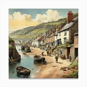 Beer Fishing Village In Devon England Vintage Art Print 5 Canvas Print