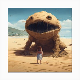 A Monster Under The Sand On A Beach (1) Canvas Print