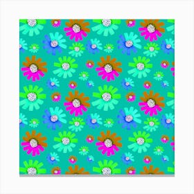 Fancy Florals Green Brown Lavender Green On Mint Canvas Print