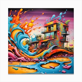 Vibrant Waves At Home By The Beach Canvas Print