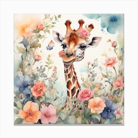 Giraffe With Flowers Canvas Print