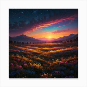 Sunset In The Meadow 5 Canvas Print