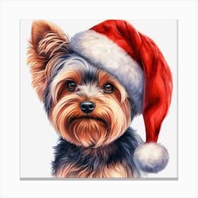 Yorkshire Terrier Christmas Hat 1 Canvas Print