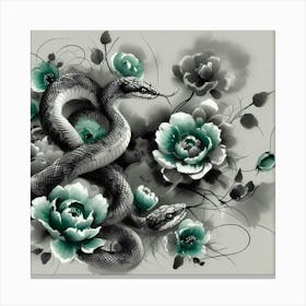 Snake surrounded by flowers Canvas Print