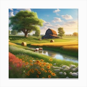 Farm Landscape At Sunset 1 Canvas Print
