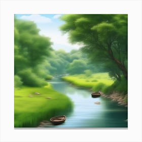 Landscape River With Boats Canvas Print
