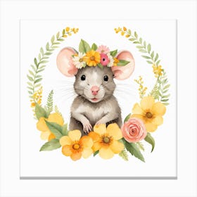 Floral Baby Rat Nursery Illustration (38) Canvas Print