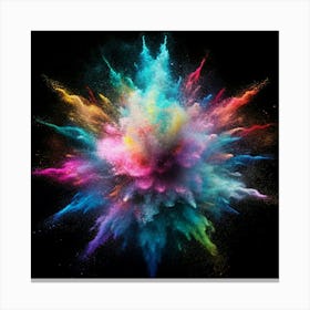 A Multicolored Powder Explosion Against A Black Background Canvas Print